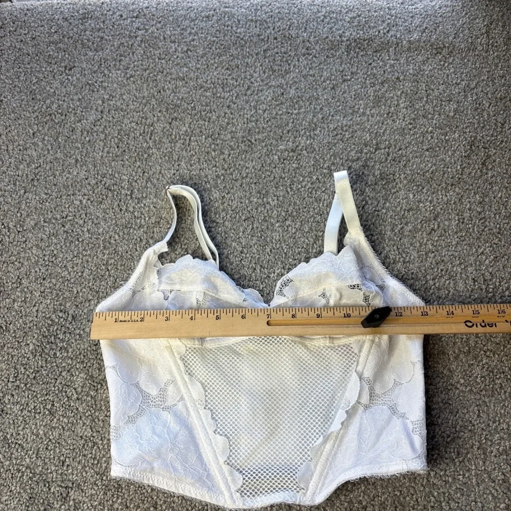 Savage X Fenty corset top womens small White Floral Lace Mesh Longline Bralette - Picture 13 of 14